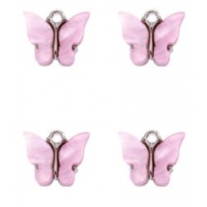 Bedel vlinder antiek zilver light pink, per stuk